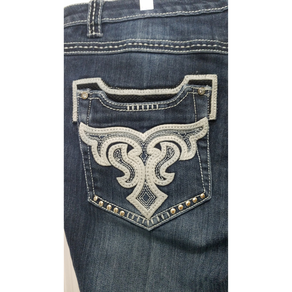 Sizzle Wash Jeans Embroidered Pockets White Trims Sz 18 Women's Dark Blue Jeans - Picture 8 of 10